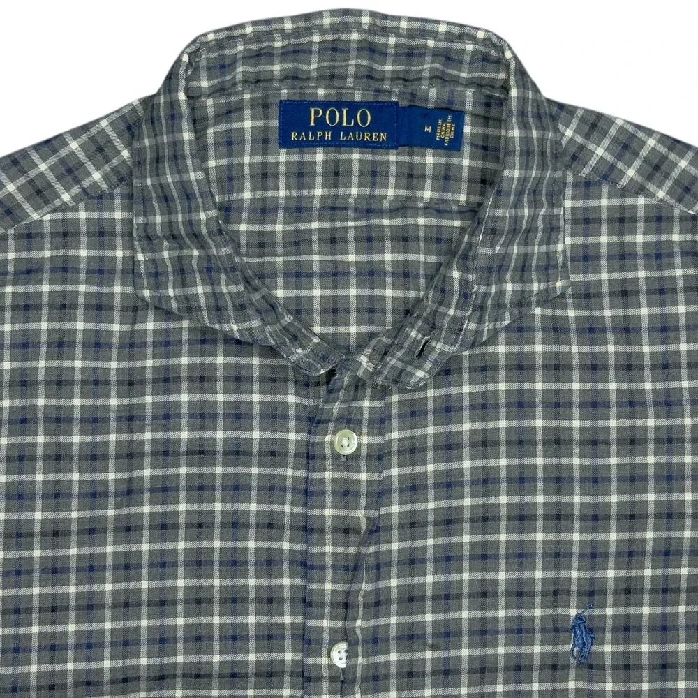 Polo Ralph‎ Lauren Long Sleeve Button Up Cotton Men's Med Green Plaid Blue Pony